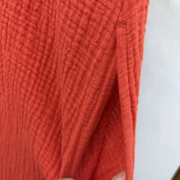 J. Jill Cotton-Gauze Shirtdress in Persimmon Red Orange SZ Small Beachy, Coastal - Picture 9 of 15